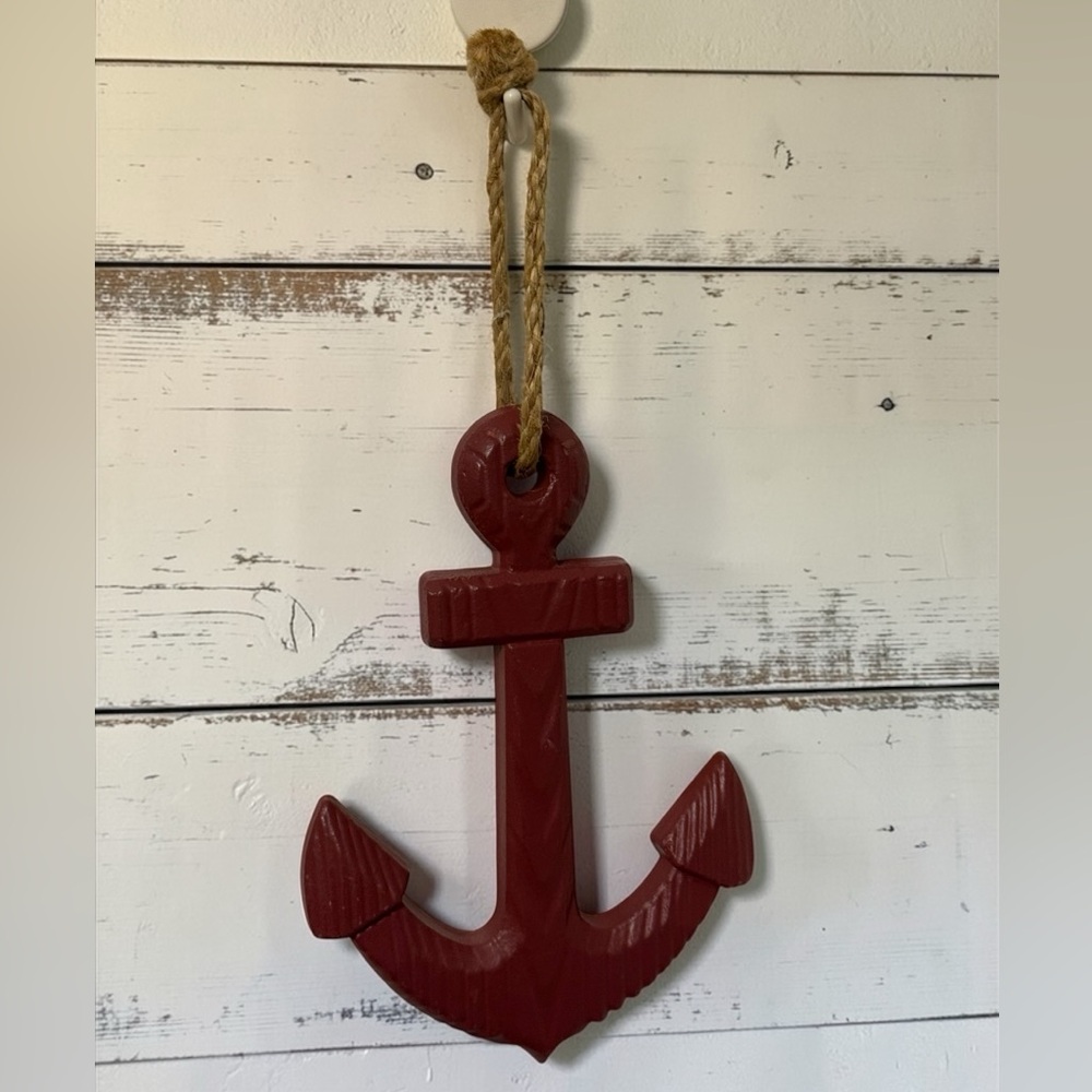 Red Anchor Wall Hanging with Natural Rope